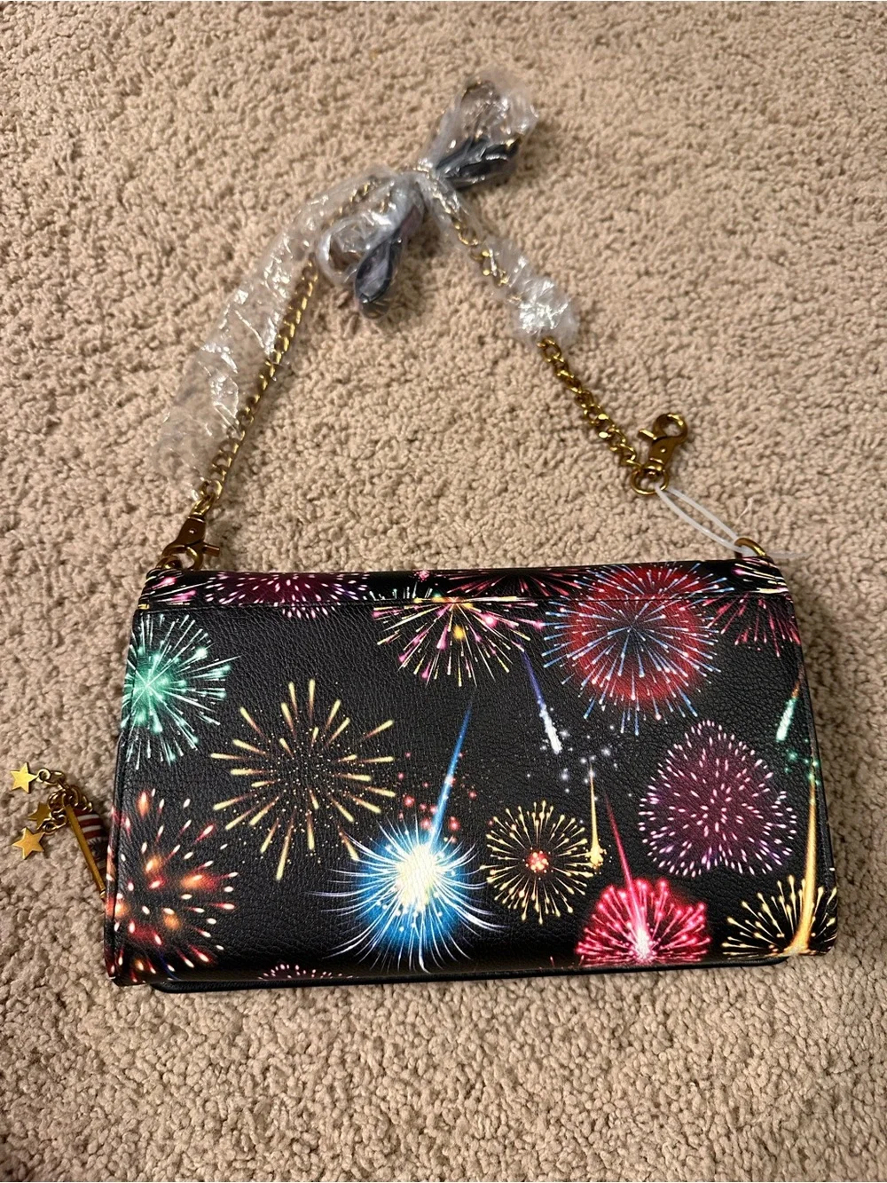 Betsey Johnson Black Multicolor Firework-Print Wristlet Crossbody - Picture 3 of 4
